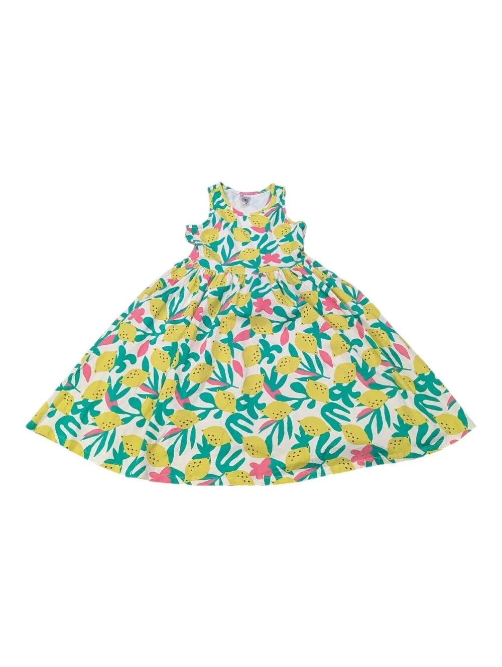 Hanna Andersson Kids Sleeveless Dress Lemon Zesty Citrus Cotton Girl Size 150 12